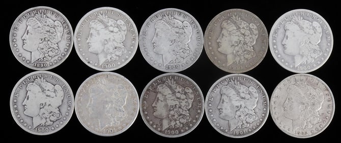 10 MORGAN SILVER DOLLAR COIN LOT 1890 1902
