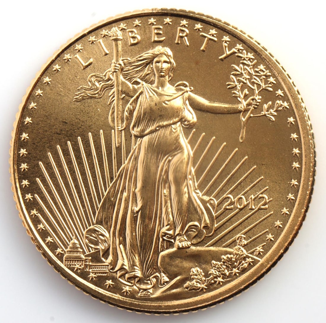 2012 GOLD 1/10 OZT OUNCE AMERICAN EAGLE BU COIN: Brilliant uncirculated. This lot has a reserve.