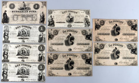 HUNGARIAN FUND NOTES 1800'S LOT OF 9
