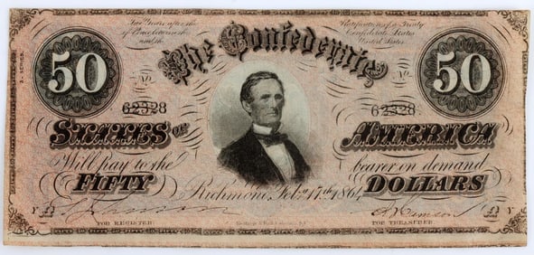 SCARCE CS-50 CONFEDERATE STATES BANKNOTE XF UNC
