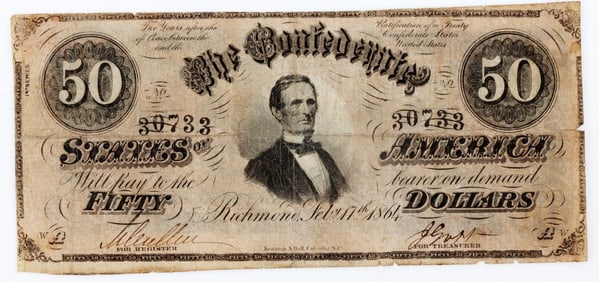 CS-50 SCARCE CONFEDERATE STATES BANKNOTE $50