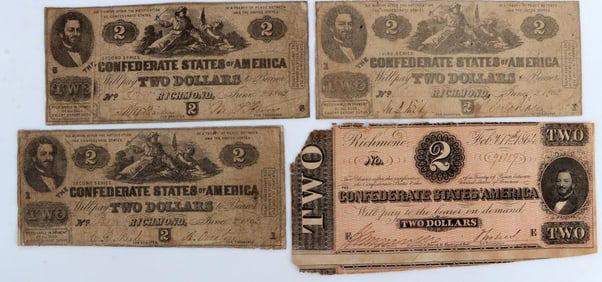 LOT OF 4 CONFEDERATE STATES BANKNOTE F TO VF