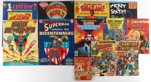 LOT 1970S DC & MARVEL COMICS SHAZAM SUPERMAN JSA