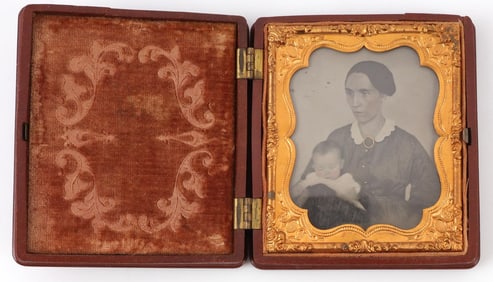 AMBROTYPE OF A MOTHER & CHILD IN GUTTA PERCHA CASE