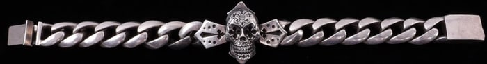 MENS KING BABY SILVER CANDY SKULL CHAIN BRACELET