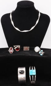 LOT OF 8 SOUTHWEST JEWELRY MOSTLY SILVER