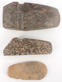 NATIVE AMERICAN STONE GROOVED AXE AX LOT OF 3