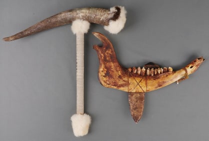 NATIVE AMERICAN HORN RATTLE & JAW CLUB LOT OF 2