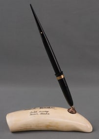 ANTIQUE IVORY PEN HOLDER W SHEAFFER'S 14K NIB PEN
