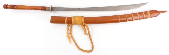 VINTAGE BURMESE DHA SWORD HANDLE & SCABBARD
