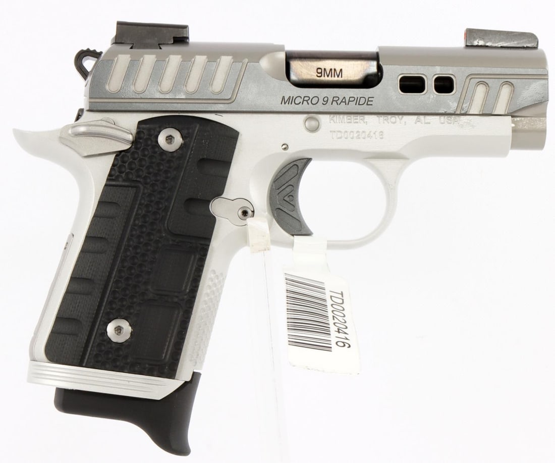 KIMBER MICRO 9 RAPIDE BLACK ICE 9MM PISTOL NIB: Approx. barrel length: 3.5 inches. Total length: 6 inches. Weight is 15.6 oz. Aluminum frame, stainless steel barrel. New in box condition, comes with soft carry case. FFL required for transfer. No in