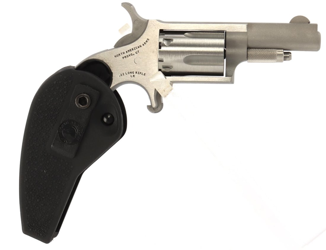 NORTH AMERICAN ARMS 22LR HOLSTER GRIP REVOLVER: New in box. 22LR with holster grip and 1-5/8? barrel. Model: NAA-22LLR-HG. SKU: 744253000478. FFL required for transfer. No international shipping. Know your state's laws before bidding. Caliber: 22LR