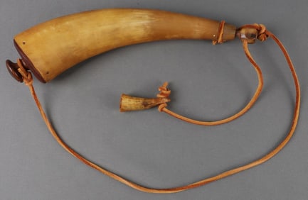 13 INCH BLACK POWDER HORN WITH STRAP