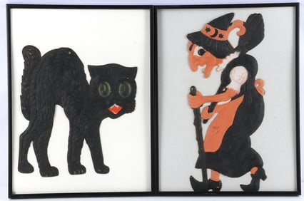 2 GERMAN DIE CUT HALLOWEEN ANTIQUE DECORATIONS