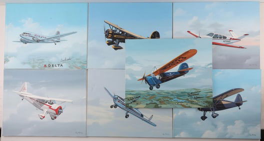 RAY WADDEY LOT OF 7 CIVILIAN AIRCRAFT PAINTINGS