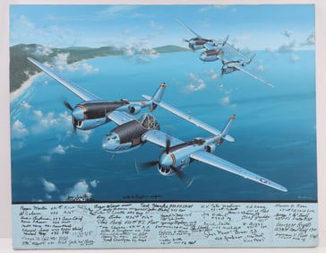 RAY WADDEY 2 YP 38 PLANES PAINTING SIGNED