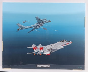 RAY WADDEY FIGHTER JETS PANEL ON PAINTING SIGNED