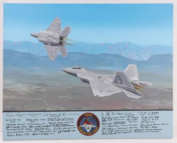 RAY WADDEY LOCKHEED F22 RAPTOR PAINTING SIGNED