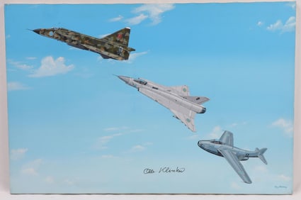 RAY WADDEY SWEDISH AIRCRAFT PAINTING SIGNED