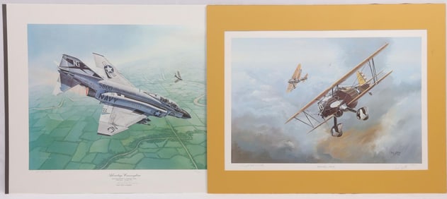 LOT OF 2 WW2 VIETNAM PAINTINGS F4 PHANTOM BIPLANE