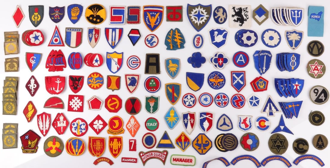 WWII KOREA US MILITARY UNIFORM PATCH LOT OF 100+: Lot of over 100 patches in good condition. Unauthenticated, sold as-is.
