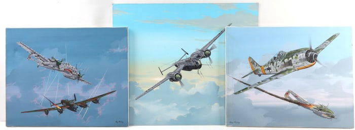 RAY WADDEY LOT OF 3 WWII GERMAN AIRCRAFT PAINTINGS