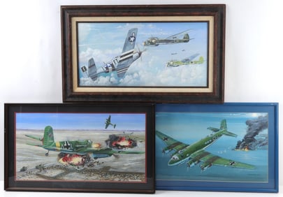 LOT OF 3 WWII LUFTWAFFE WEHRMACHT PAINTINGS FRAMED