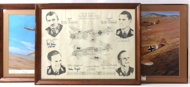 3 LUFTWAFFE FIGHTER ACE WWII PAINTING LOT