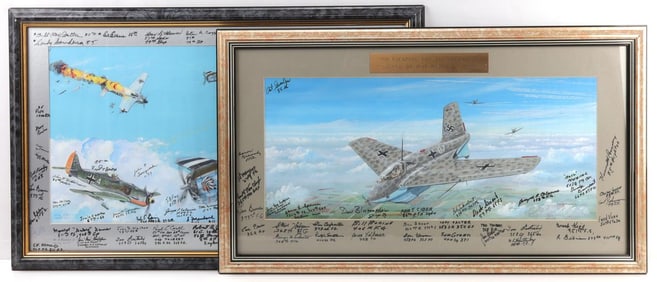 LOT OF 2 USAF SIGNED FIGHTER PILOT PAINTINGS P-47