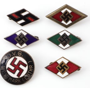 LOT OF 6 THIRD REICH YOUTH ASSOCIATION BADGES PINS