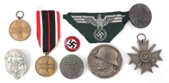 THIRD REICH AWARD BADGE PIN & RELIC LOT OF 9