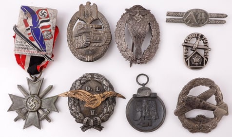 WWII GERMAN THIRD REICH BADGE & MEDAL LOT OF 10