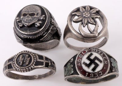 WWII GERMAN THIRD REICH SILVER RINGS LOT OF 4