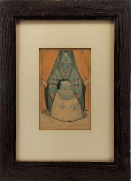 JEAN CHARLOT SIGNED PRINT MOTHER & CHILD 1933: Jean Charlot (French-American, 1898-1979) lithograph of a mother and child dated and signed in the plate, hand singed in the lower right, and marked "signed proof 5/6" at the bottom center. The paper 