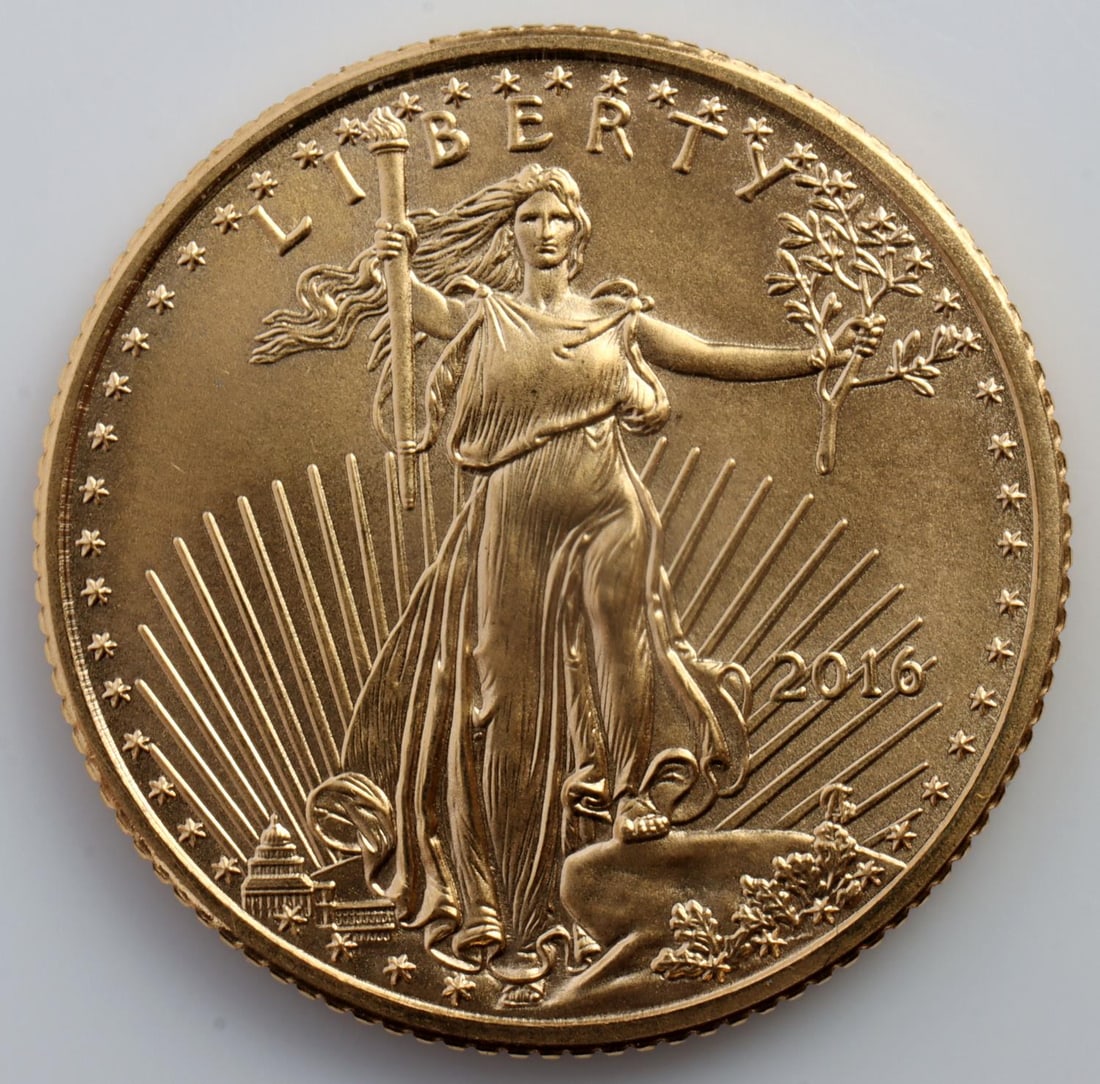 2016 GOLD 1/10 OZT OUNCE AMERICAN EAGLE BU COIN: Brilliant uncirculated. This lot has a reserve.