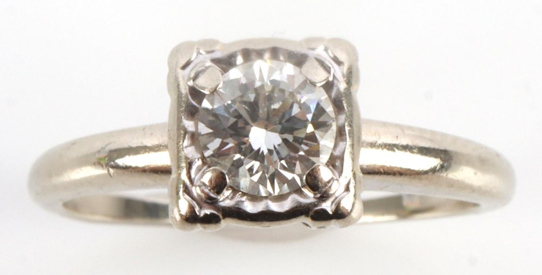 .41 CARAT DIAMOND 14K WHITE GOLD SOLITAIRE RING: Stamped "14K" inside shank. Diamond measures 5 millimeters. Diamond is VS2 and I-K in color. Total weight: 2.7 grams. Size 5.75. This lot has a reserve.