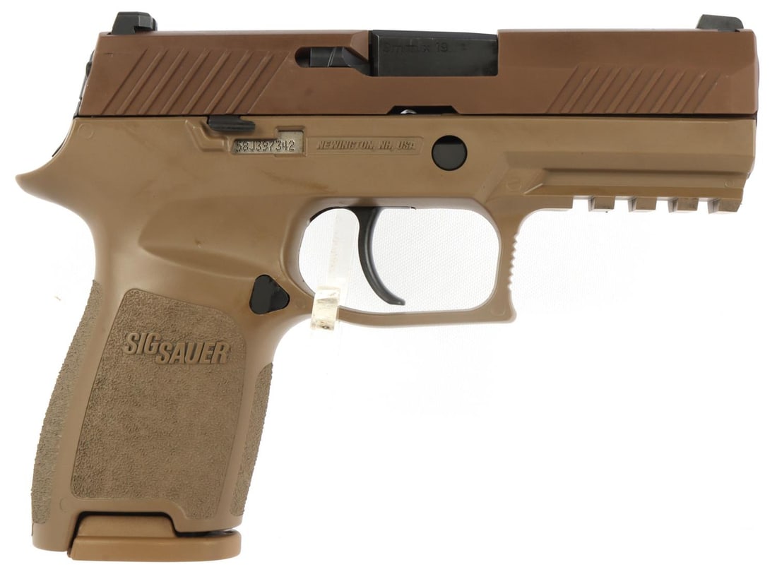 SIG SAUER P320 COYOTE 9 MM SEMI AUTO PISTOL NIB: New in box. 4-inch barrel. Front and rear white dot sights. Modular polymer grip. Includes hard case, three (3) 15-round steel magazines, manual, and gun lock. No international shipping. FFL required 