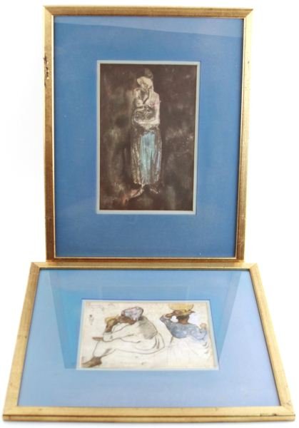 PAIR OF PAUL GAUGUIN SKETCHES PRINTS: Study for a painting and mother and child framed high-quality prints. Study measures approximately 9.5 by7.5 inches, 15 by 17 inches framed. Mother and child measures approximately 8.5 by 11 inches, 1