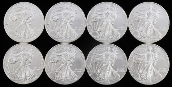 LOT OF 8 2014 1 OZT SILVER AMERICAN EAGLE BU COINS