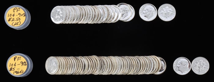 75 1960S 90% SILVER DIMES $7.50 FACE VALUE