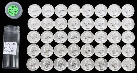 40 EARLY SILVER WASHINGTON QUARTERS UNC TO PROOF