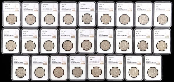 NEAR SET FRANKLIN HALF DOLLAR COINS ALL NGC GRADED