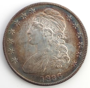 1836 CAPPED BUST SILVER HALF DOLLAR AU TONED