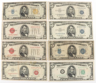 8 $5.00 BANKNOTE LOT W AFRICA  RED & BLUE SEAL