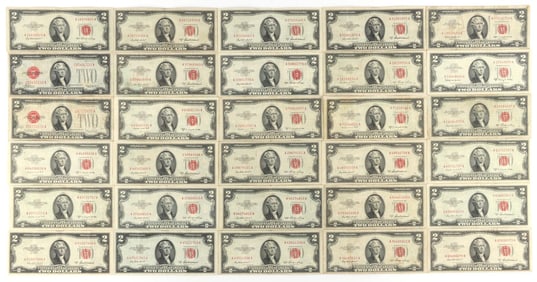 30 RED SEAL $2.00 BANKNOTES 1928 1953 1963