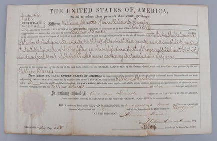 ABRAHAM LINCOLN SIGNED & SEALED LAND GRANT DS