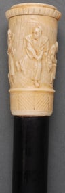 ANTIQUE EBONY & IVORY KNOB CANE WALKING STICK