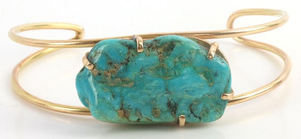 14K GOLD TURQUOISE BRACELET 6 1/4 INCH