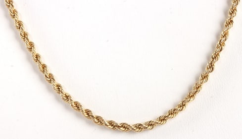 14K YELLOW GOLD ROPE CHAIN NECKLACE 20 INCH