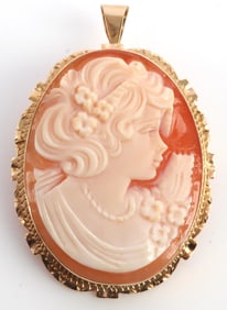 14K YELLOW GOLD CAMEO BROOCH PENDANT